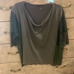 Green droop neck flowing top